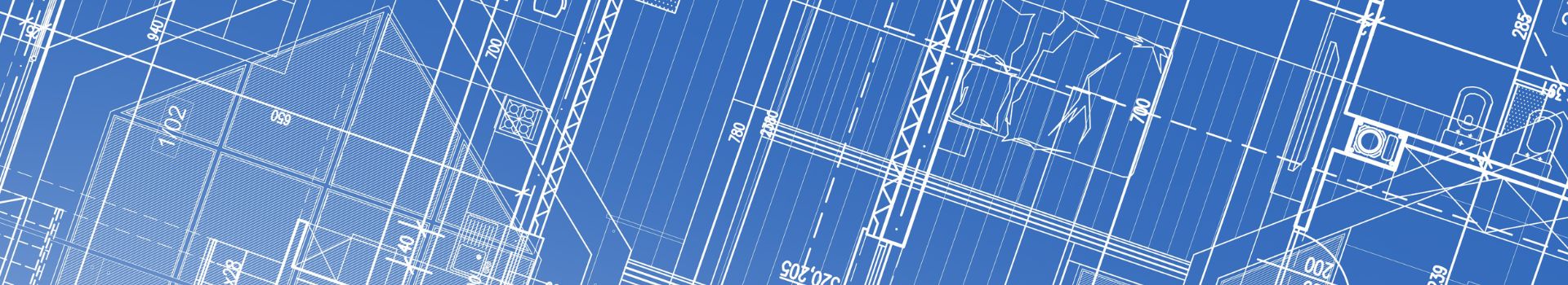 Blueprint of building with blue background and white lines